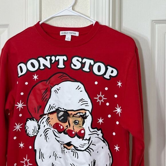 Santa Claus Red Sweatshirt Crewneck Santa in Sunglasses Reversible Sequins Small - Picture 6 of 12